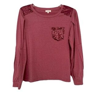 UMGEE Size Small Burgundy Top w/Touch of Sequins & Beautiful Long Sleeve Details